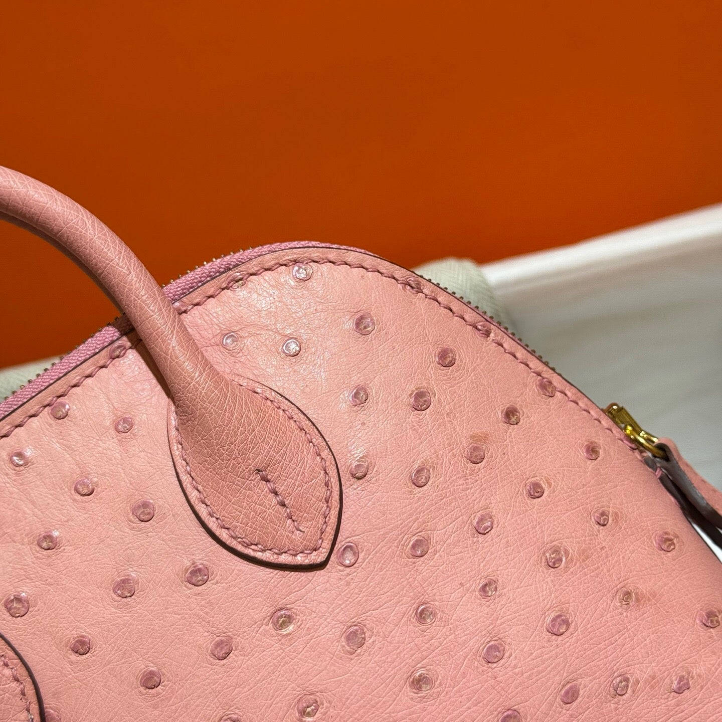 Womens Genuine Ostrich SKin Leather Shell Promennade Trapezoid Cross Body Bag Mini