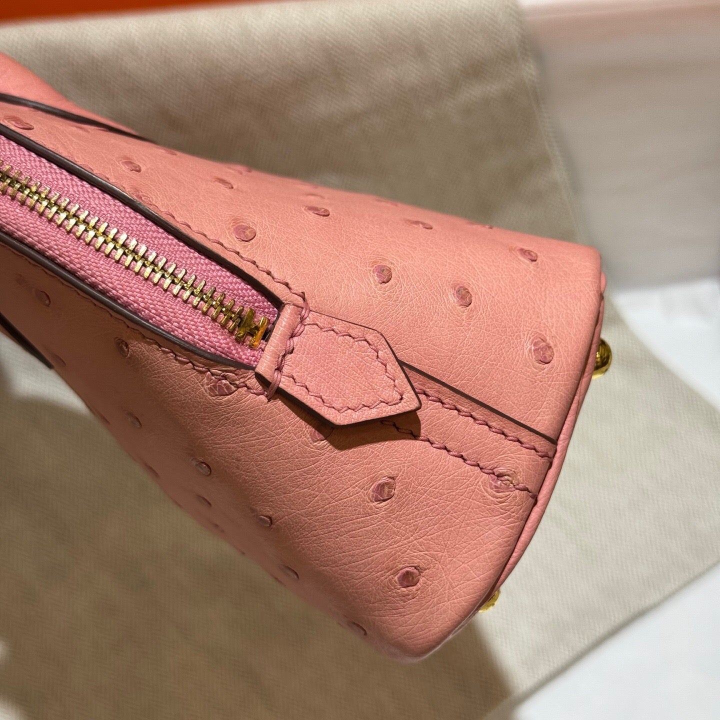 Womens Genuine Ostrich SKin Leather Shell Promennade Trapezoid Cross Body Bag Mini