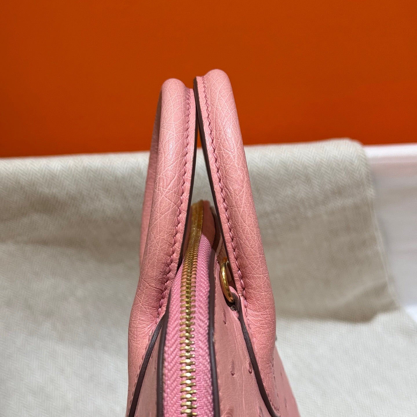 Womens Genuine Ostrich SKin Leather Shell Promennade Trapezoid Cross Body Bag Mini
