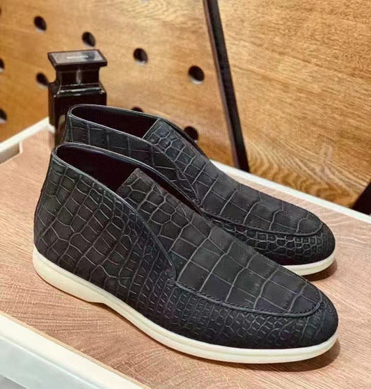 Nubuck Crocodile Shoes Men's Crocodile Leather Lace-Up Dress Shoes