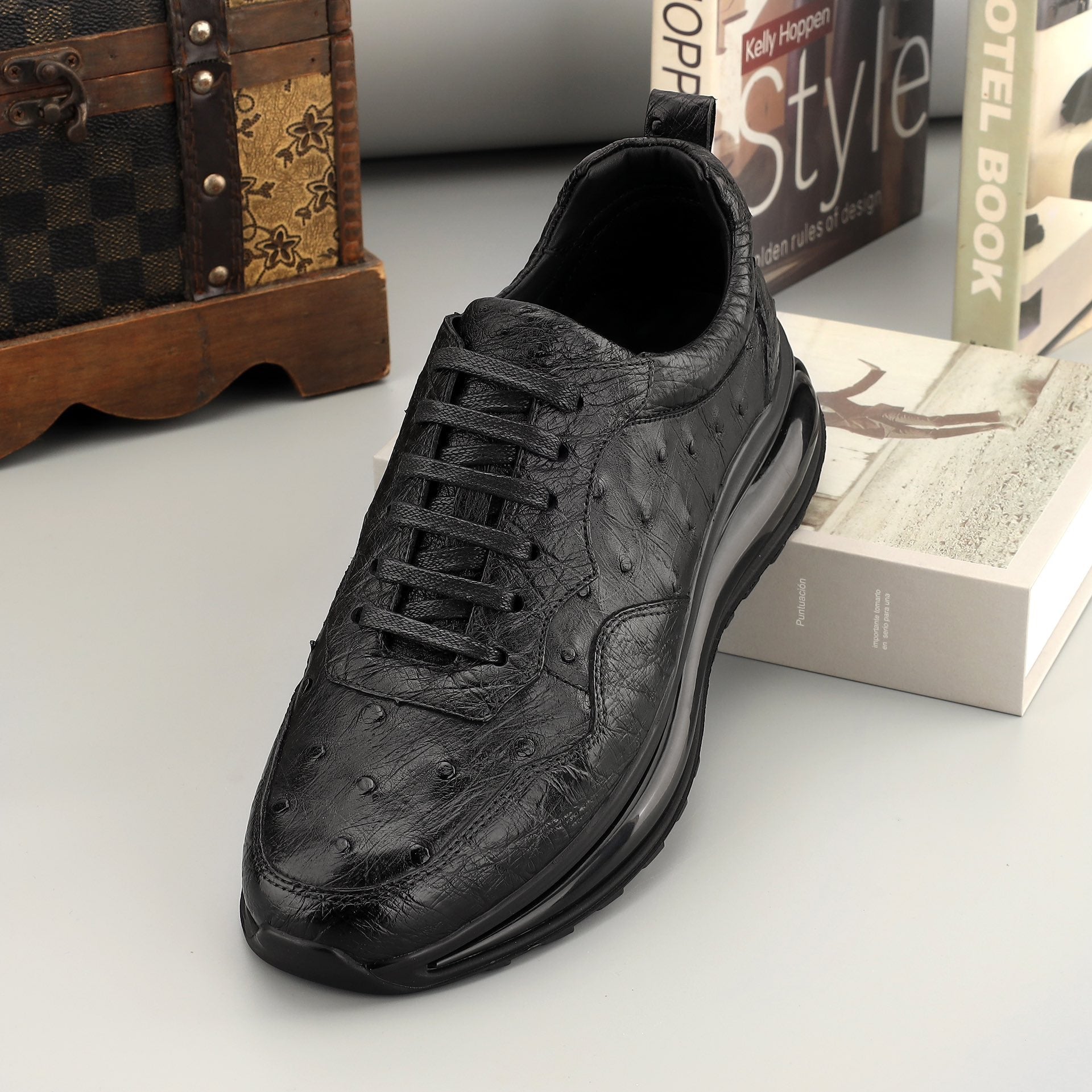 Ostrich Sneakers Men's Ostirch Leather Lace Up Sneakers