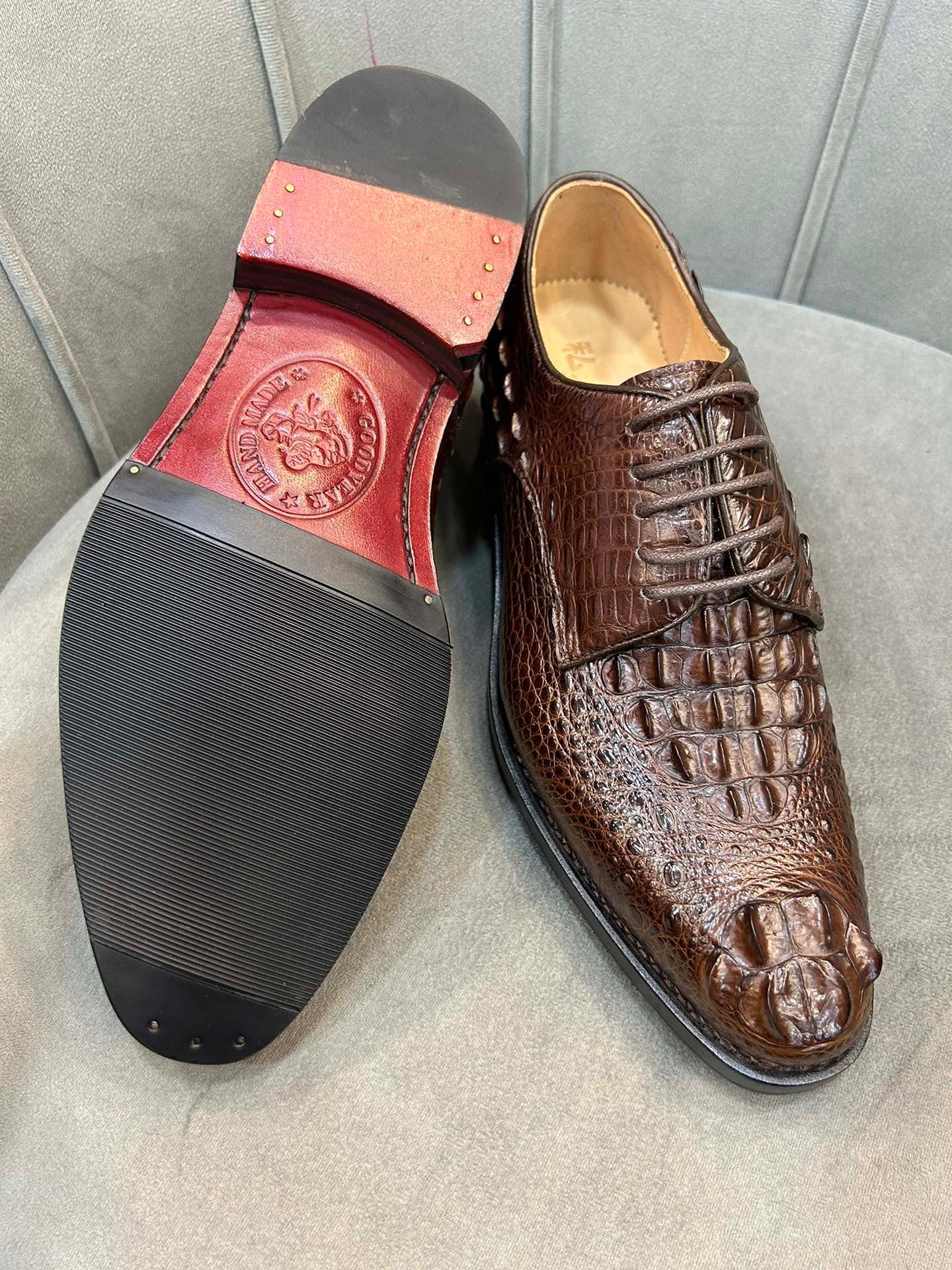 Crocodile Shoes Mens Crocodile Leather Cap Toe Lace Ups Dress Shoe,Goodyear Sole
