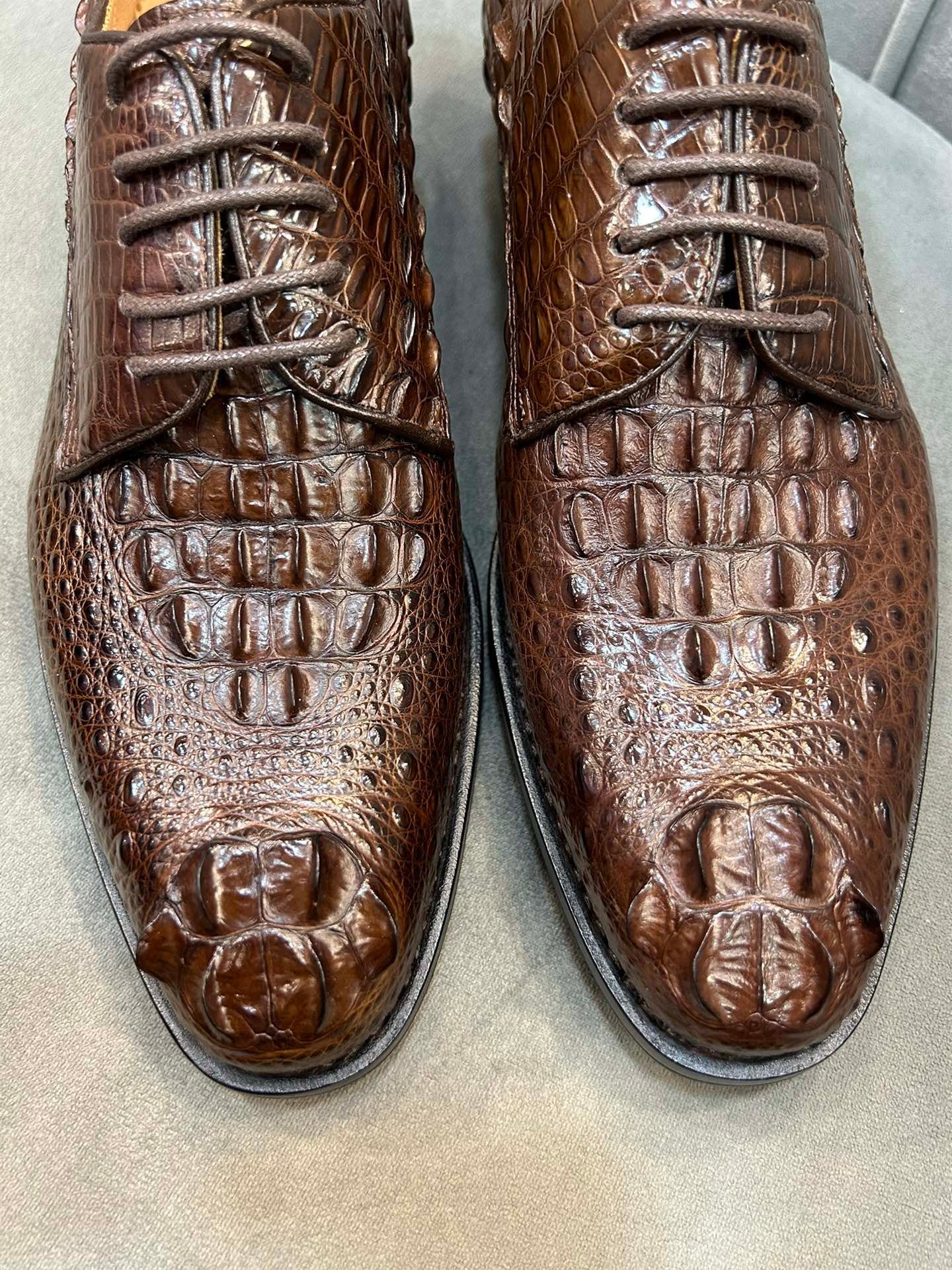 Crocodile Shoes Mens Crocodile Leather Cap Toe Lace Ups Dress Shoe,Goodyear Sole