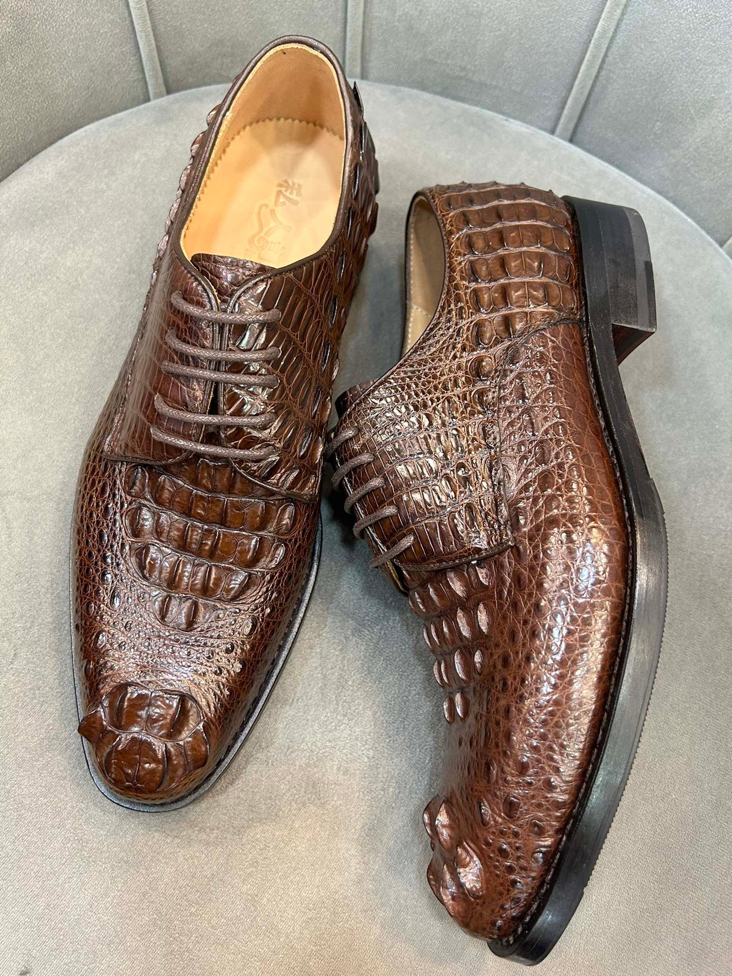 Crocodile Shoes Mens Crocodile Leather Cap Toe Lace Ups Dress Shoe,Goodyear Sole