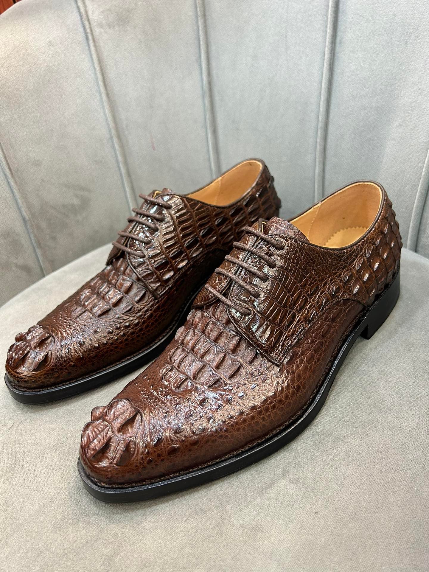 Crocodile Shoes Mens Crocodile Leather Cap Toe Lace Ups Dress Shoe,Goodyear Sole