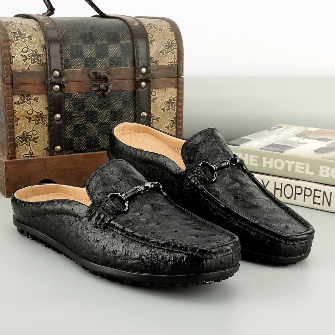 Ostrich Leather Slippers ,Men's Ostrich Leather Slippers
