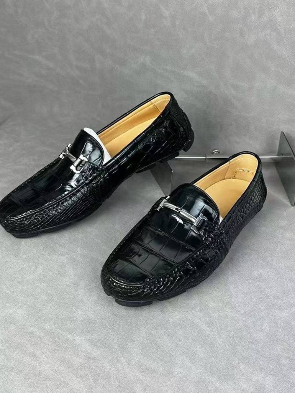 Crocodile Leather Shoes ,Crocodile Leather Men's Penny Loafer Dress Shoe Black S2120