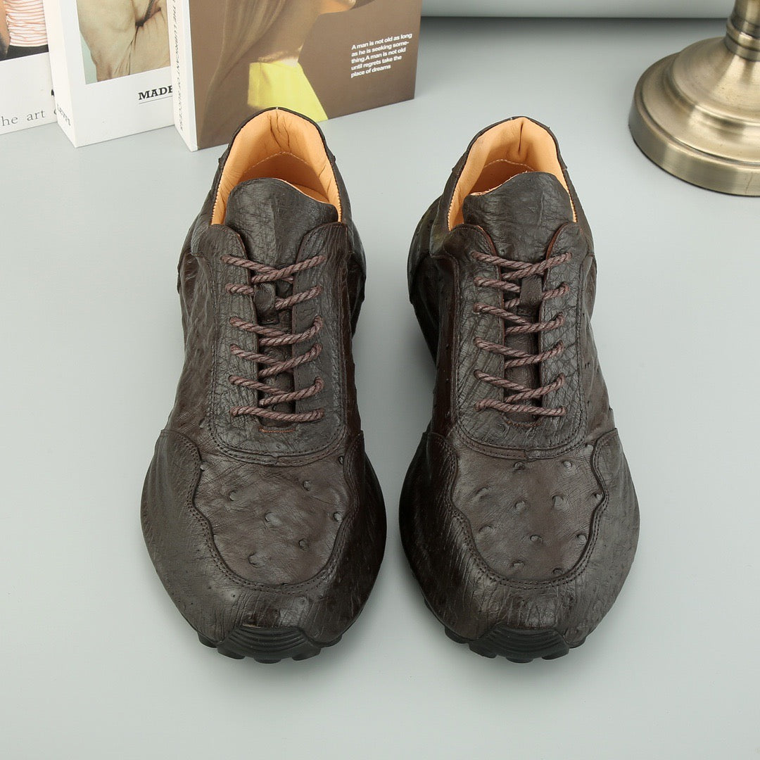 Ostrich Sneakers Men's Ostirch Leather Lace Up Sneakers Brown