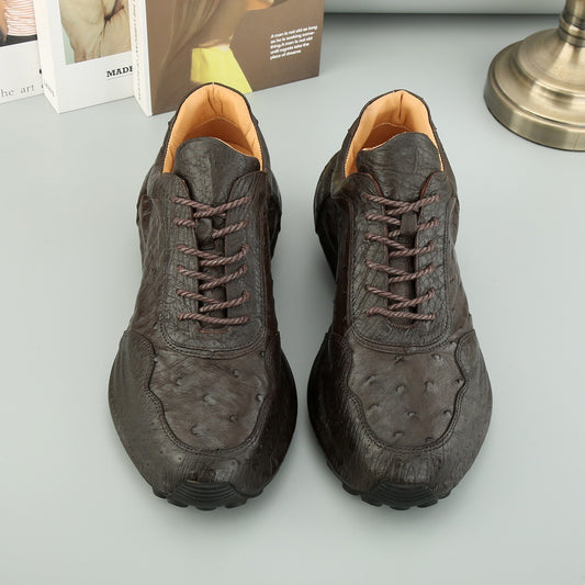 Ostrich Sneakers Men's Ostirch Leather Lace Up Sneakers Brown