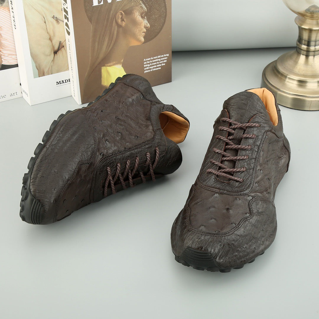 Ostrich Sneakers Men's Ostirch Leather Lace Up Sneakers Brown