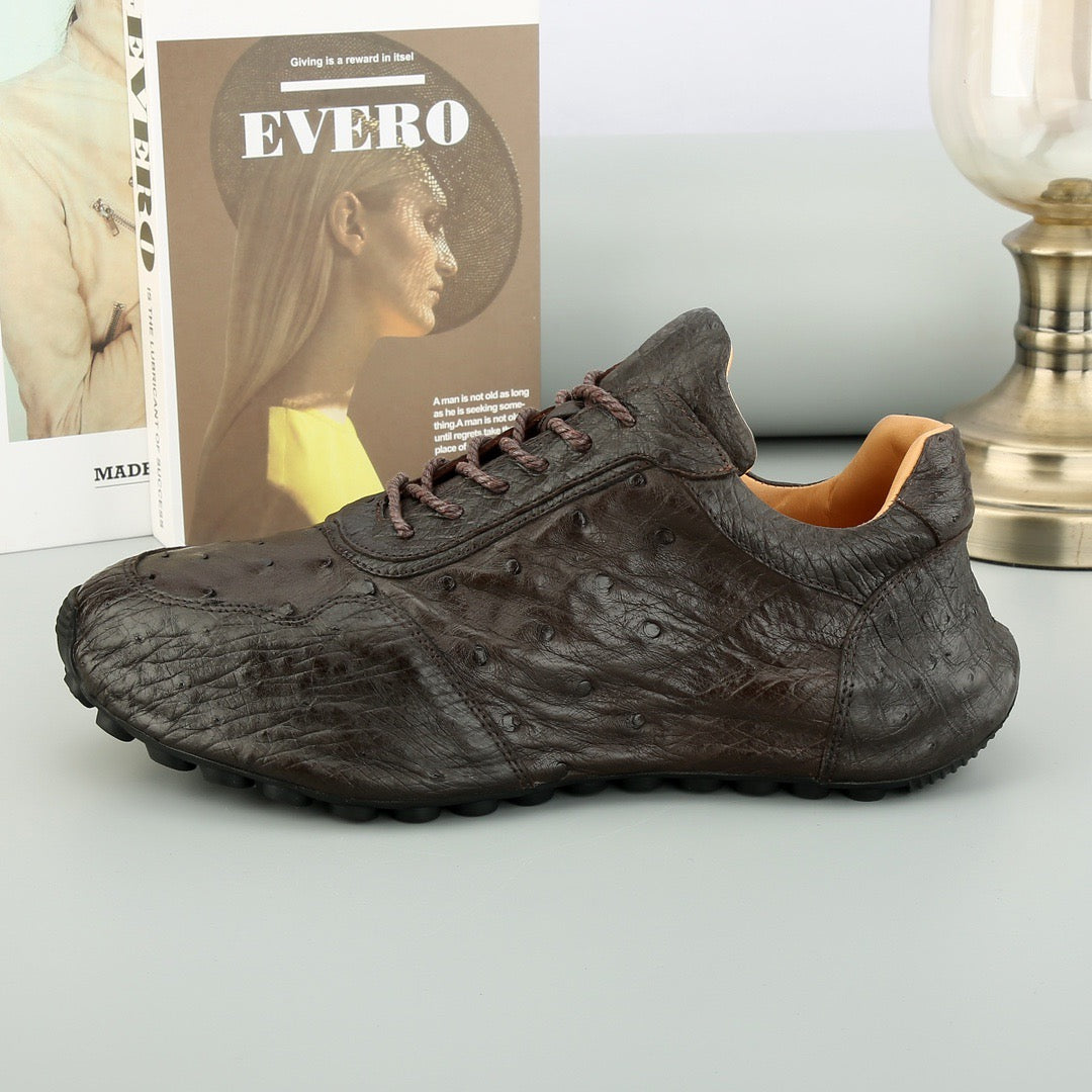 Ostrich Sneakers Men's Ostirch Leather Lace Up Sneakers Brown