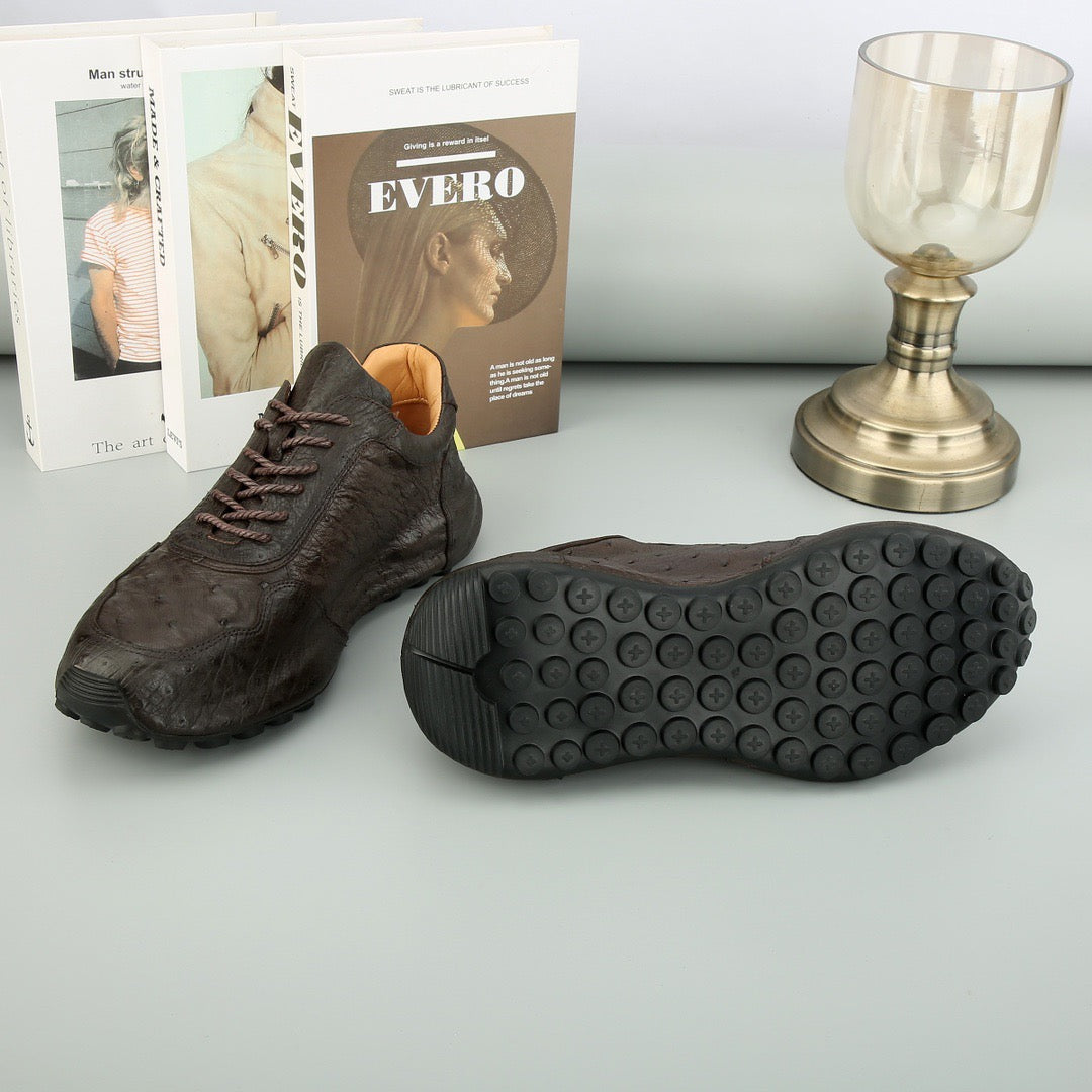 Ostrich Sneakers Men's Ostirch Leather Lace Up Sneakers Brown