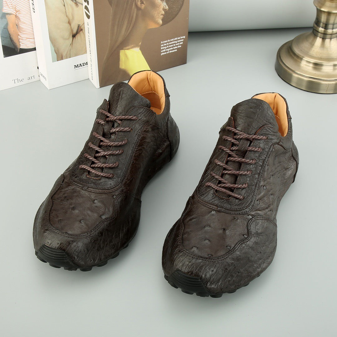 Ostrich Sneakers Men's Ostirch Leather Lace Up Sneakers Brown