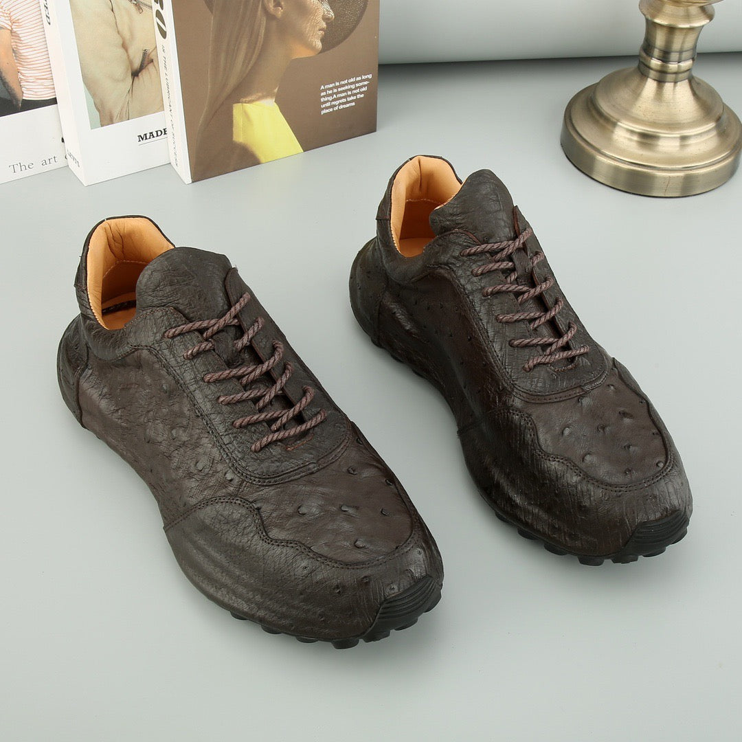 Ostrich Sneakers Men's Ostirch Leather Lace Up Sneakers Brown