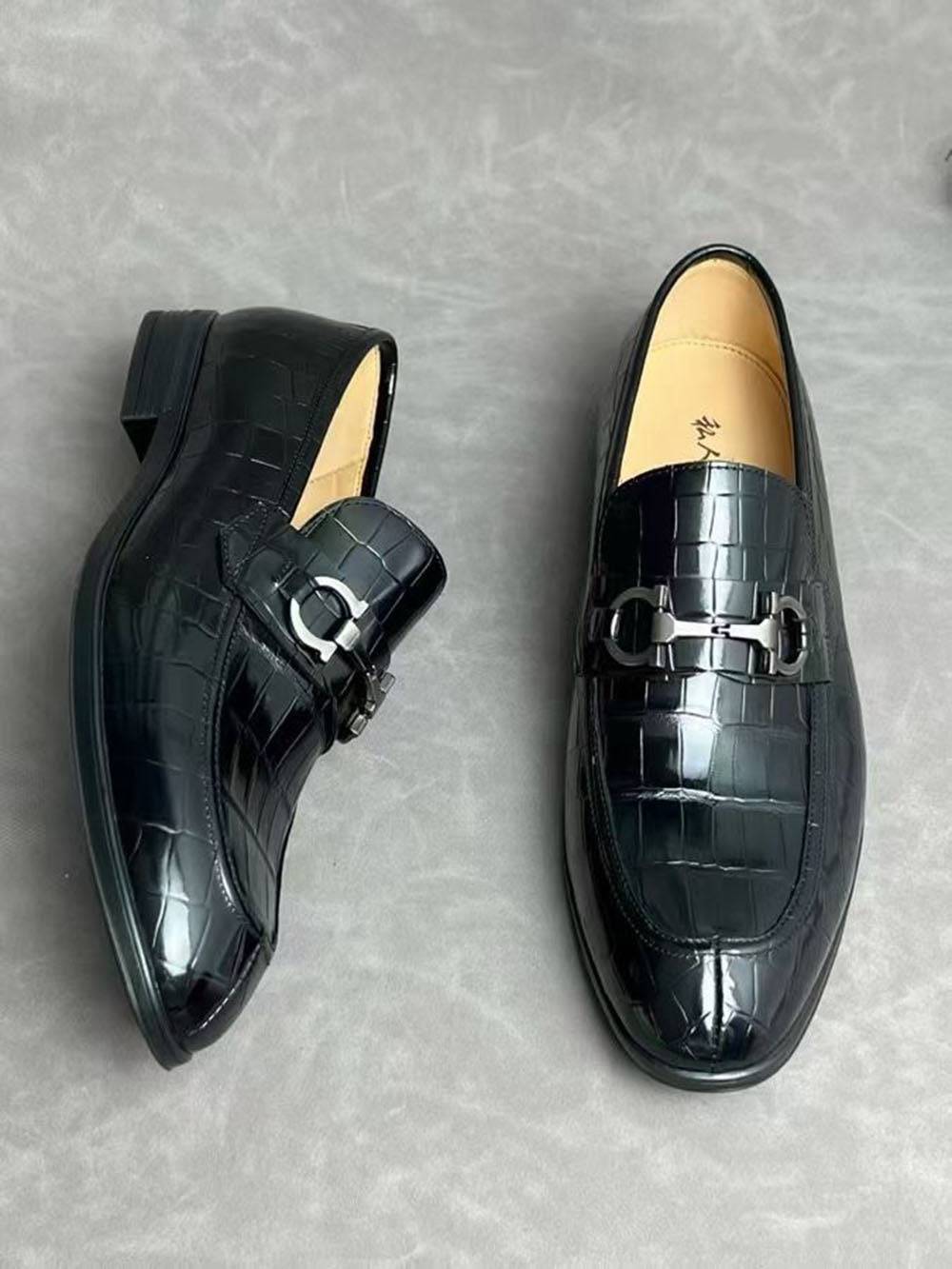Crocodile Leather Shoes ,Crocodile Leather Men's Penny Loafer Dress Shoe Black