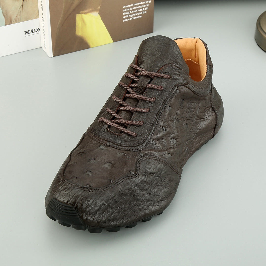 Ostrich Sneakers Men's Ostirch Leather Lace Up Sneakers Brown