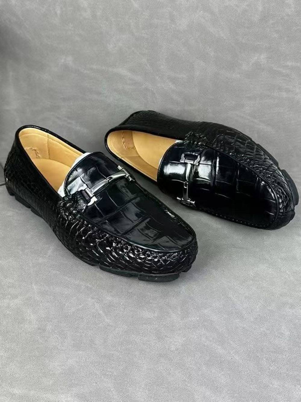 Crocodile Leather Shoes ,Crocodile Leather Men's Penny Loafer Dress Shoe Black S2120