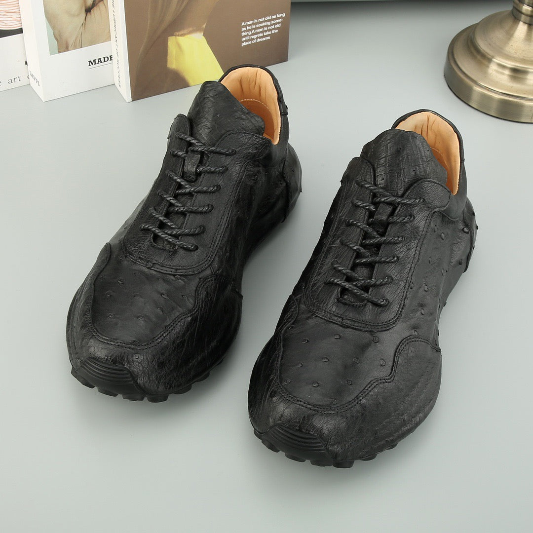 Ostrich Sneakers Men's Ostirch Leather Lace Up Sneakers Brown