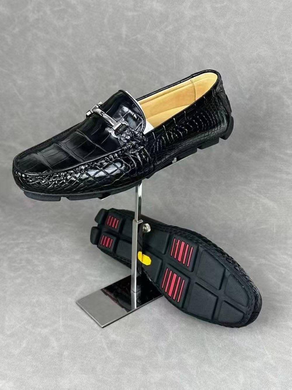Crocodile Leather Shoes ,Crocodile Leather Men's Penny Loafer Dress Shoe Black S2120