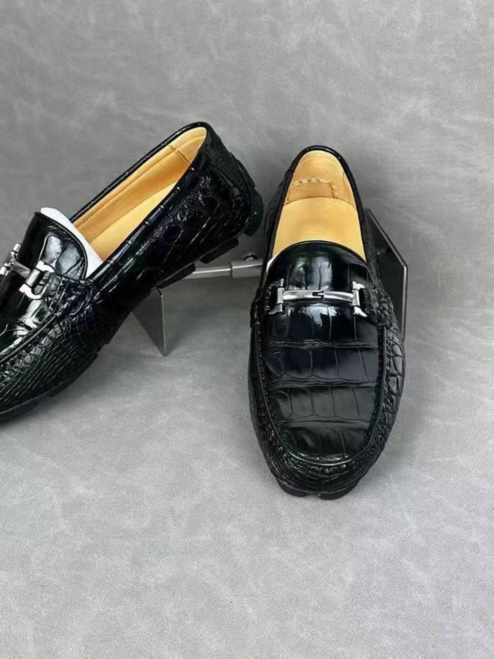 Crocodile Leather Shoes ,Crocodile Leather Men's Penny Loafer Dress Shoe Black S2120