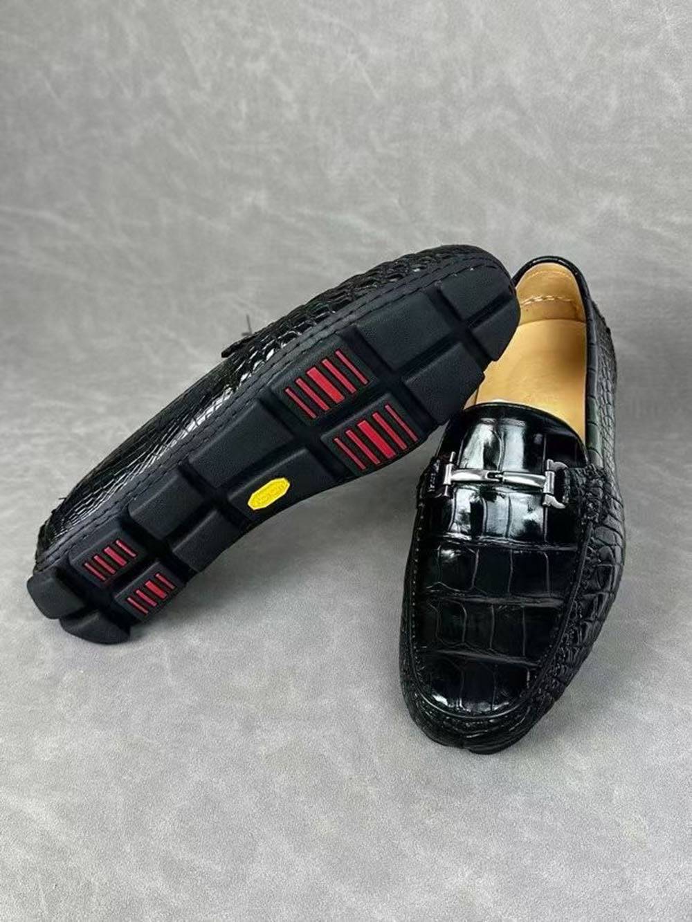 Crocodile Leather Shoes ,Crocodile Leather Men's Penny Loafer Dress Shoe Black S2120