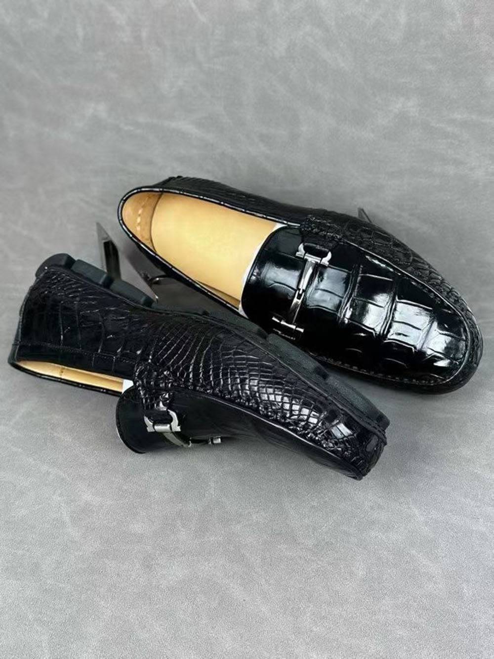 Crocodile Leather Shoes ,Crocodile Leather Men's Penny Loafer Dress Shoe Black S2120