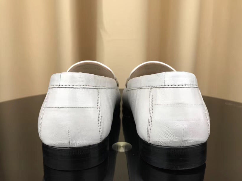 Men's Shoes , Soft Eel Skin Leather Loafers White
