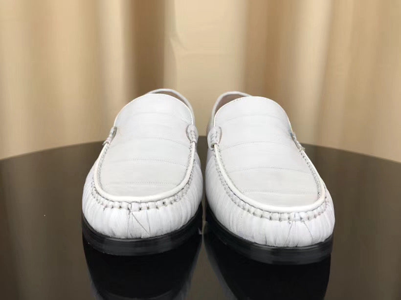 Men's Shoes , Soft Eel Skin Leather Loafers White