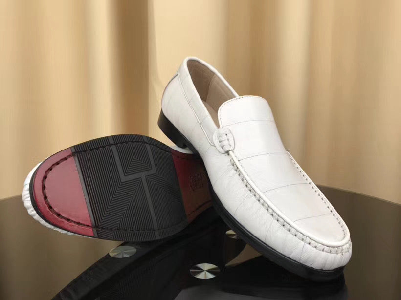 Men's Shoes , Soft Eel Skin Leather Loafers White