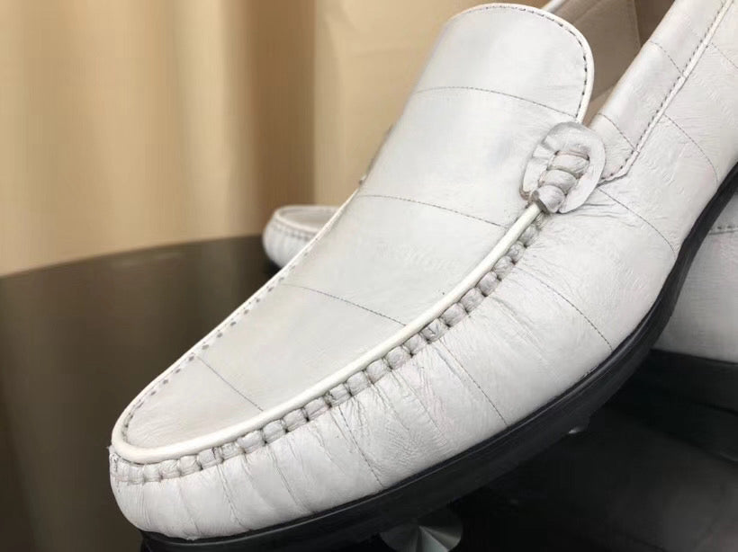 Men's Shoes , Soft Eel Skin Leather Loafers White