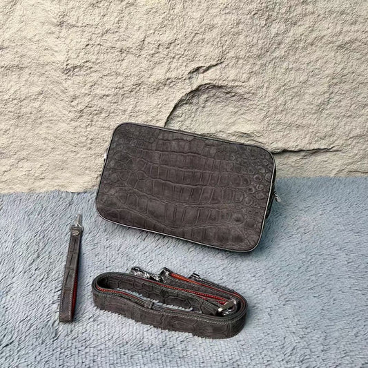 Nubuck Crocodile Leather Camera Cross Body Shoulder Clutch Bag