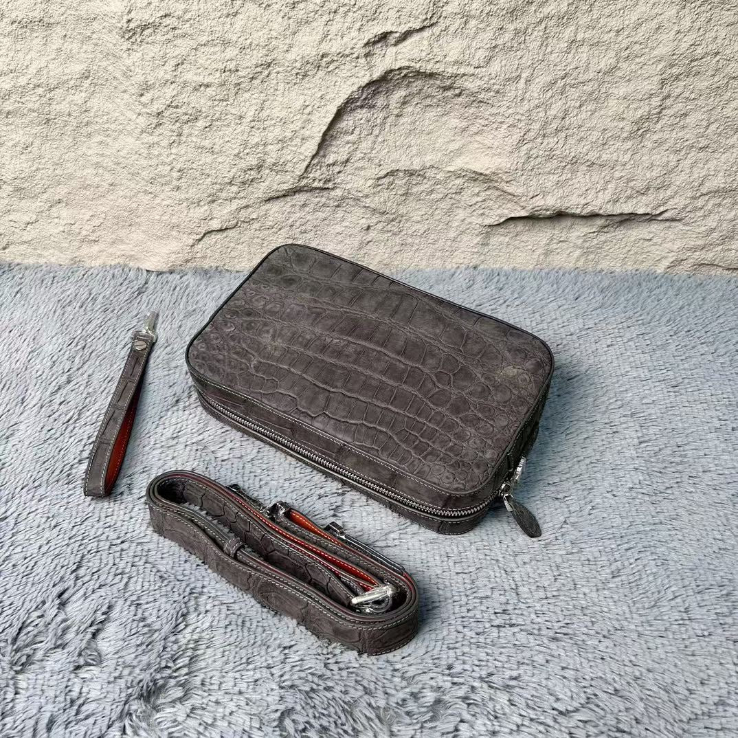 Nubuck Crocodile Leather Camera Cross Body Shoulder Clutch Bag