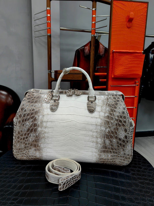 Unisex Himalayan Genuine Crocodile Leather Travel Duffel Bag, Mens Gift Weekend Bag Oversize Sport Gym Bag