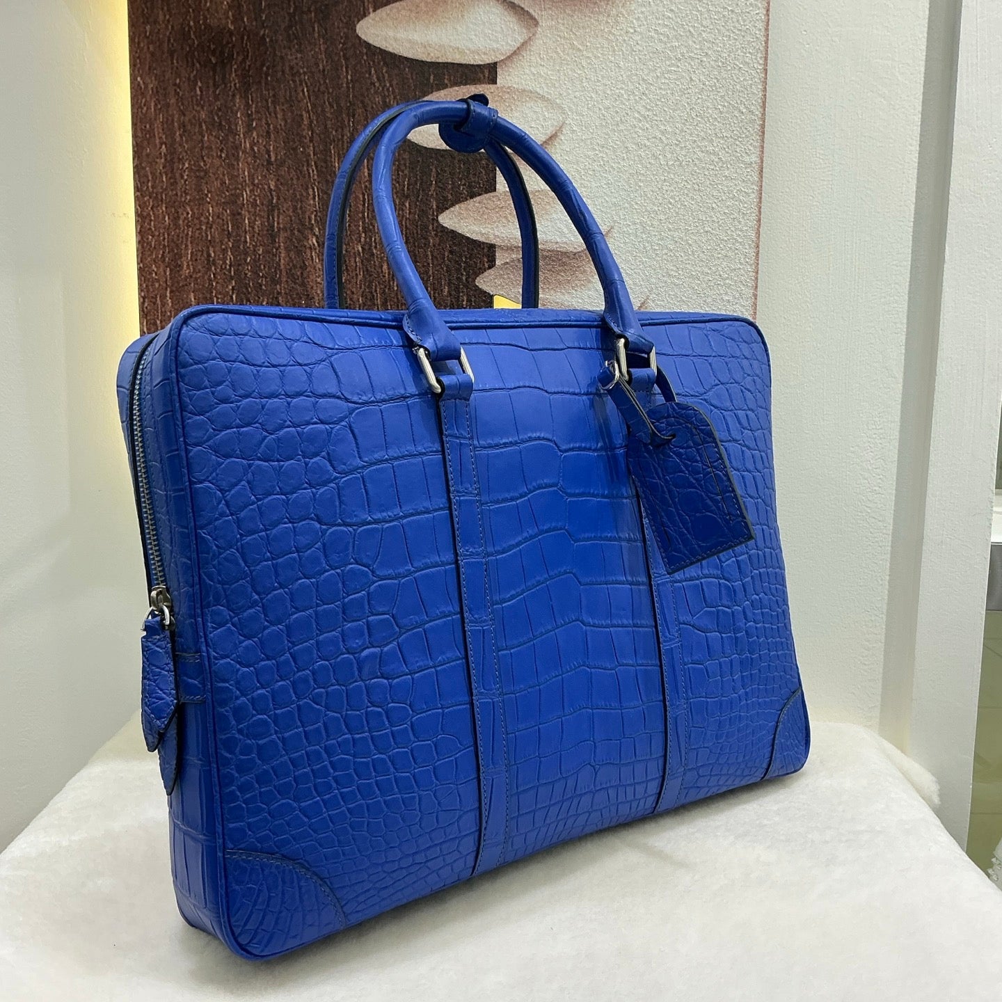 Men's Matt Crocodile Skin Leather Large Briefcase Business Document Bags Blue