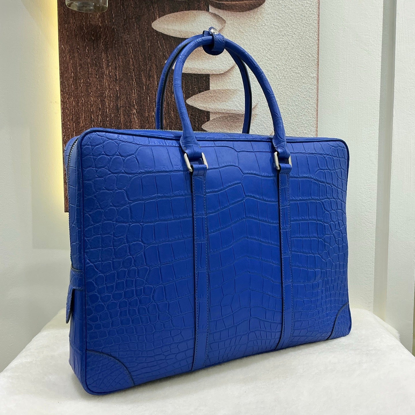 Men's Matt Crocodile Skin Leather Large Briefcase Business Document Bags Blue