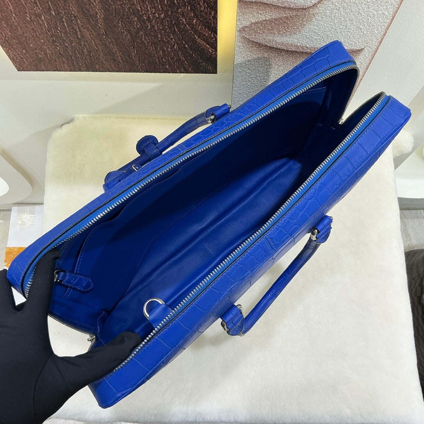 Men's Matt Crocodile Skin Leather Large Briefcase Business Document Bags Blue