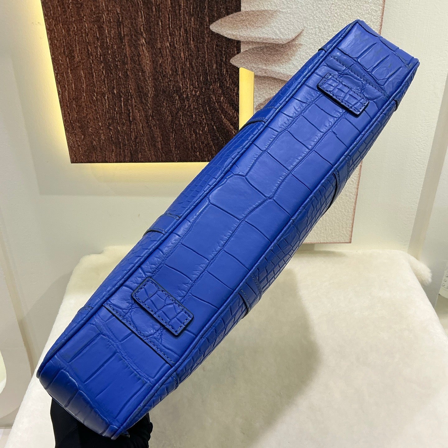 Men's Matt Crocodile Skin Leather Large Briefcase Business Document Bags Blue