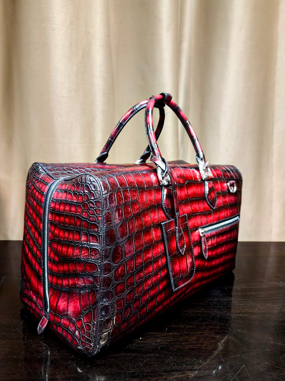 Unisex Genuine Crocodile Skin Leather Large Duffel Business Travel Bag