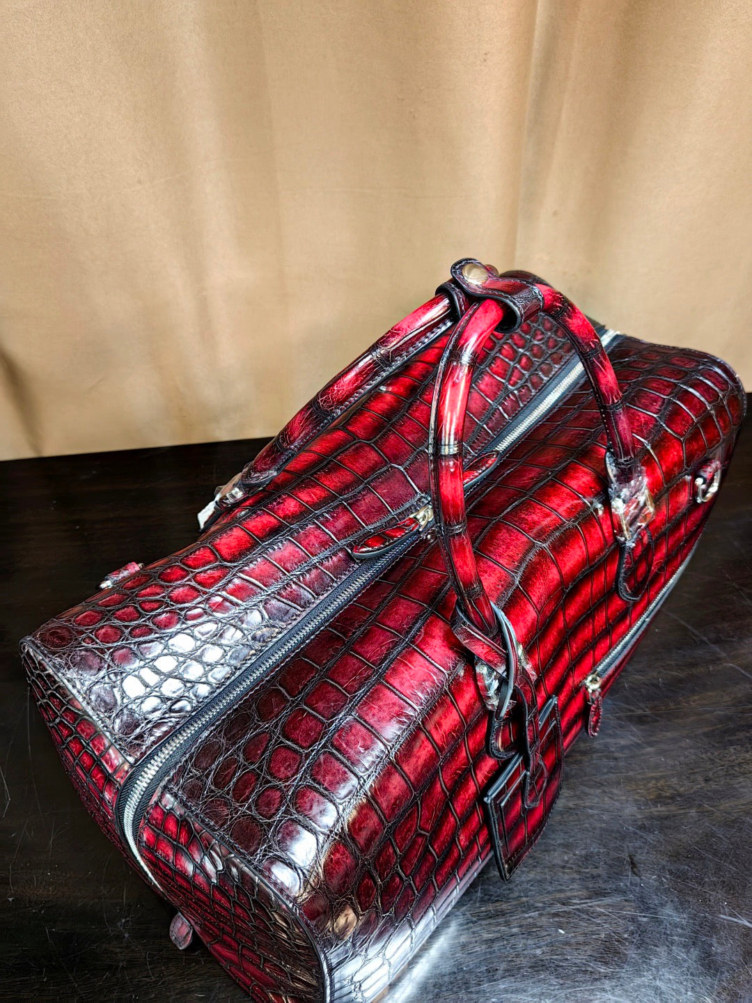 Unisex Genuine Crocodile Skin Leather Large Duffel Business Travel Bag