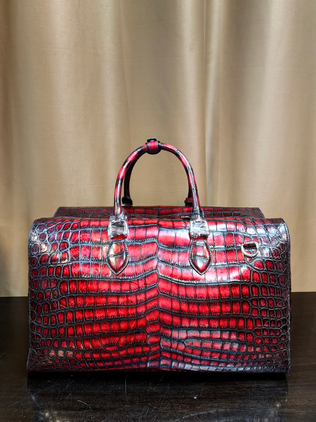 Unisex Genuine Crocodile Skin Leather Large Duffel Business Travel Bag