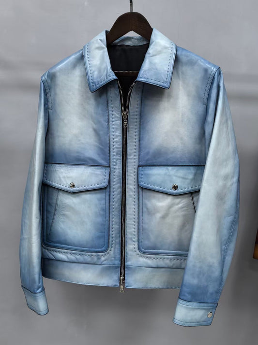 Preorder Mens Jackets , Leather Jacket, Vintage Blue Leather Jackets