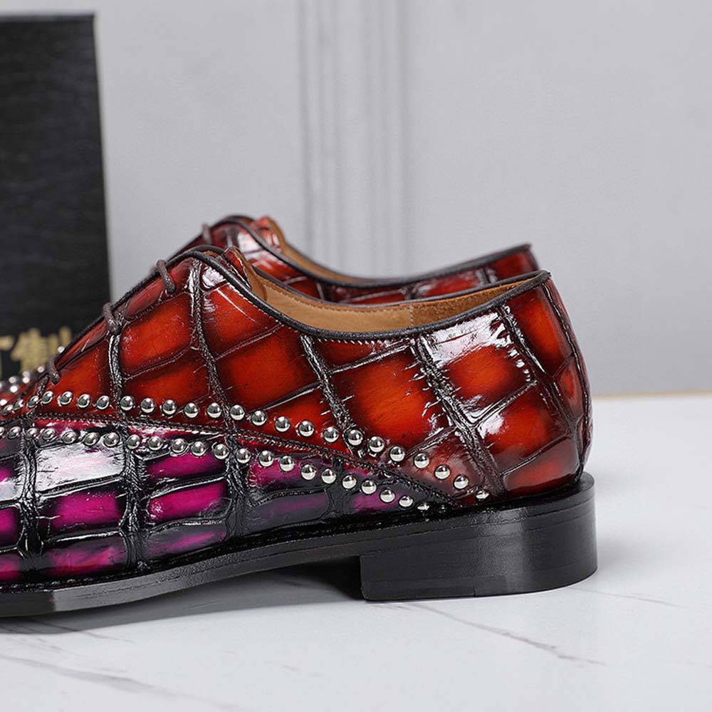 Crocodile Shoes Men's Crocodile Leather Shoes Lace Up Shoes Vintage Red & Pink
