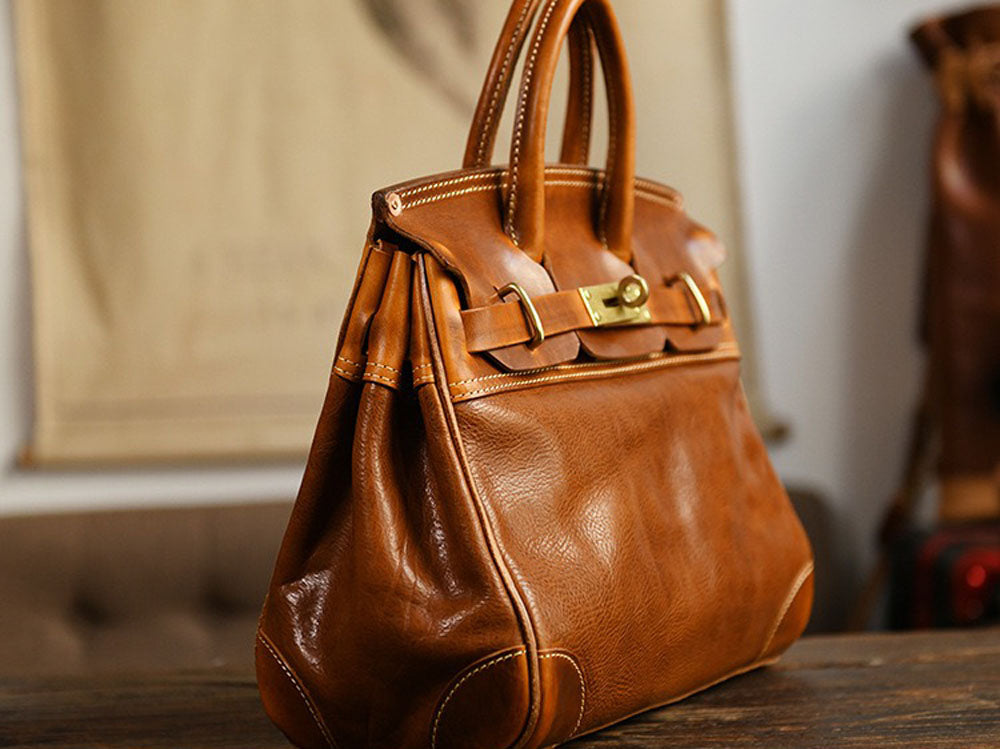 Unisex Vintage Oil Wax Leather Top Handle Bags