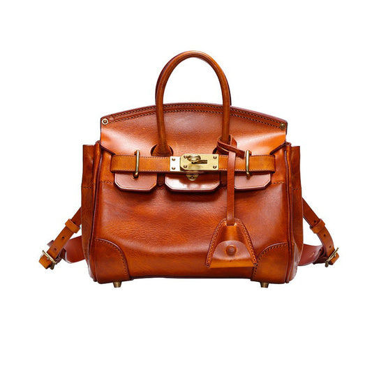 Unisex Vintage Oil Wax Leather Top Handle Bags Three Size