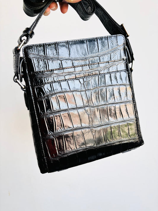 Crocodile Skin Leather Cross Body Bag