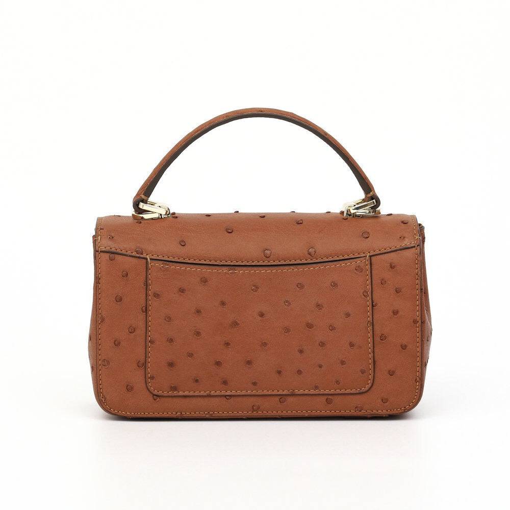 Womens Ostrich Leather Mini Flap Chain Bag Top Handle Cross Body Handbag
