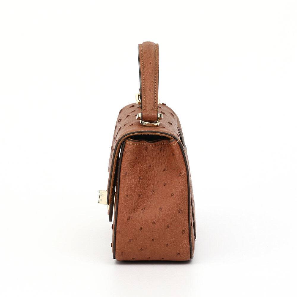 Womens Ostrich Leather Mini Flap Chain Bag Top Handle Cross Body Handbag