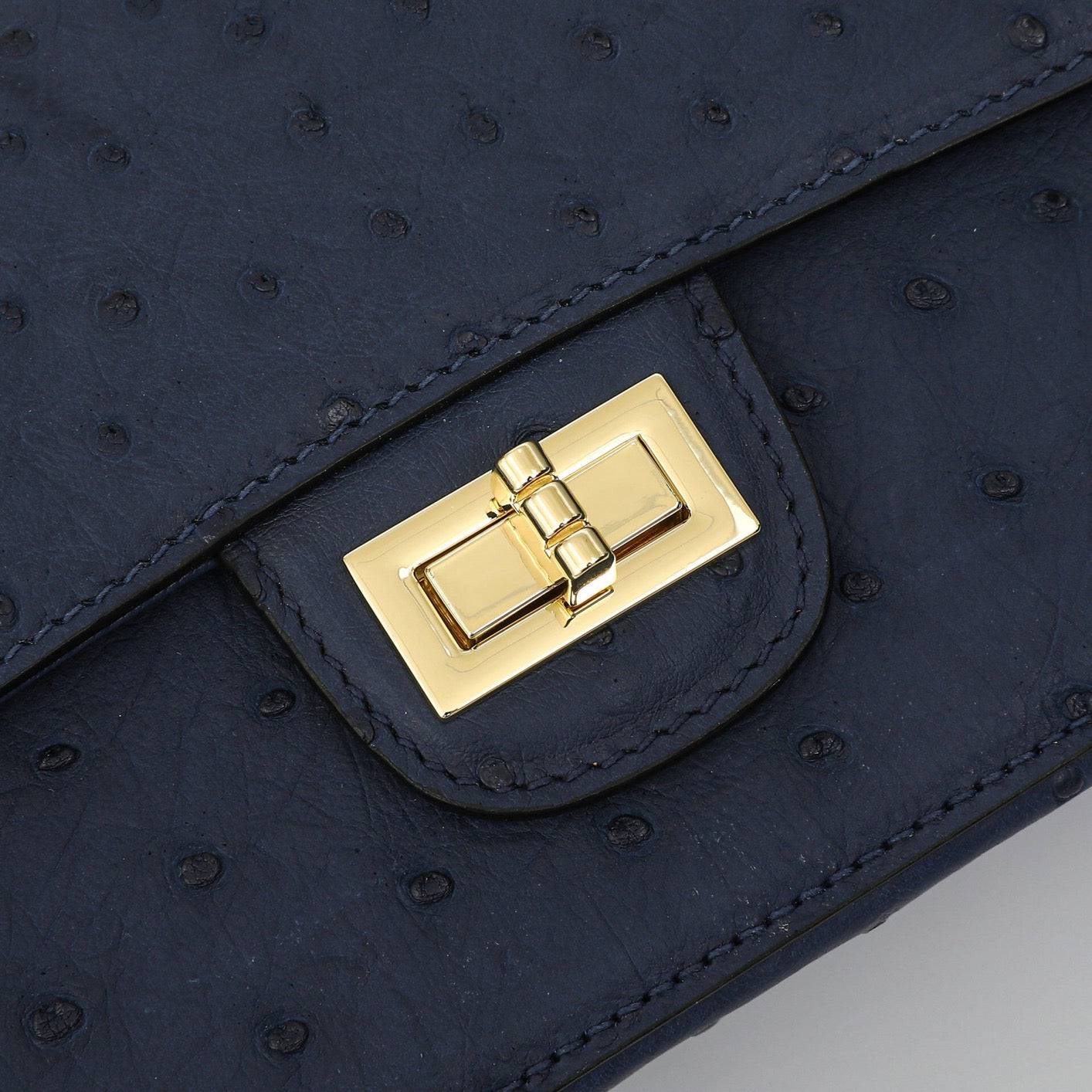 Womens Ostrich Leather Mini Flap Chain Bag Top Handle Cross Body Handbag