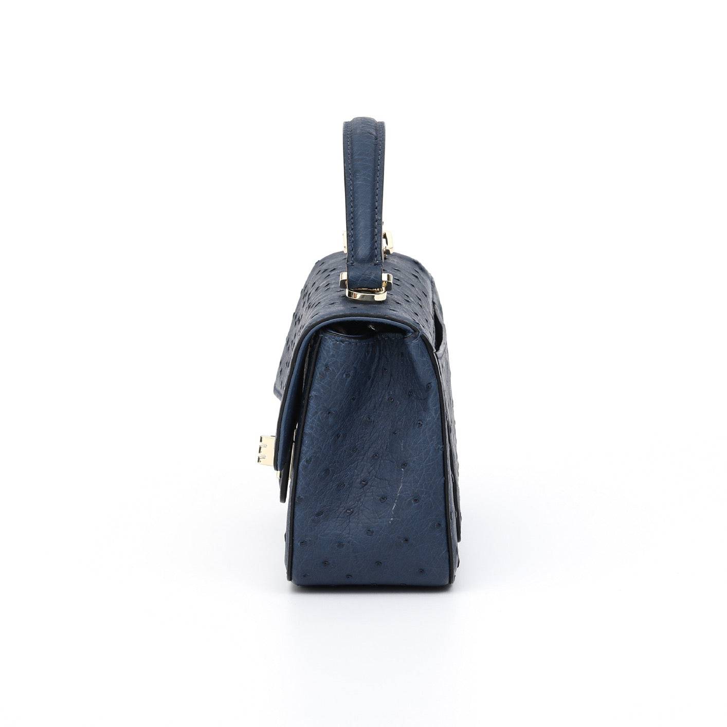 Womens Ostrich Leather Mini Flap Chain Bag Top Handle Cross Body Handbag