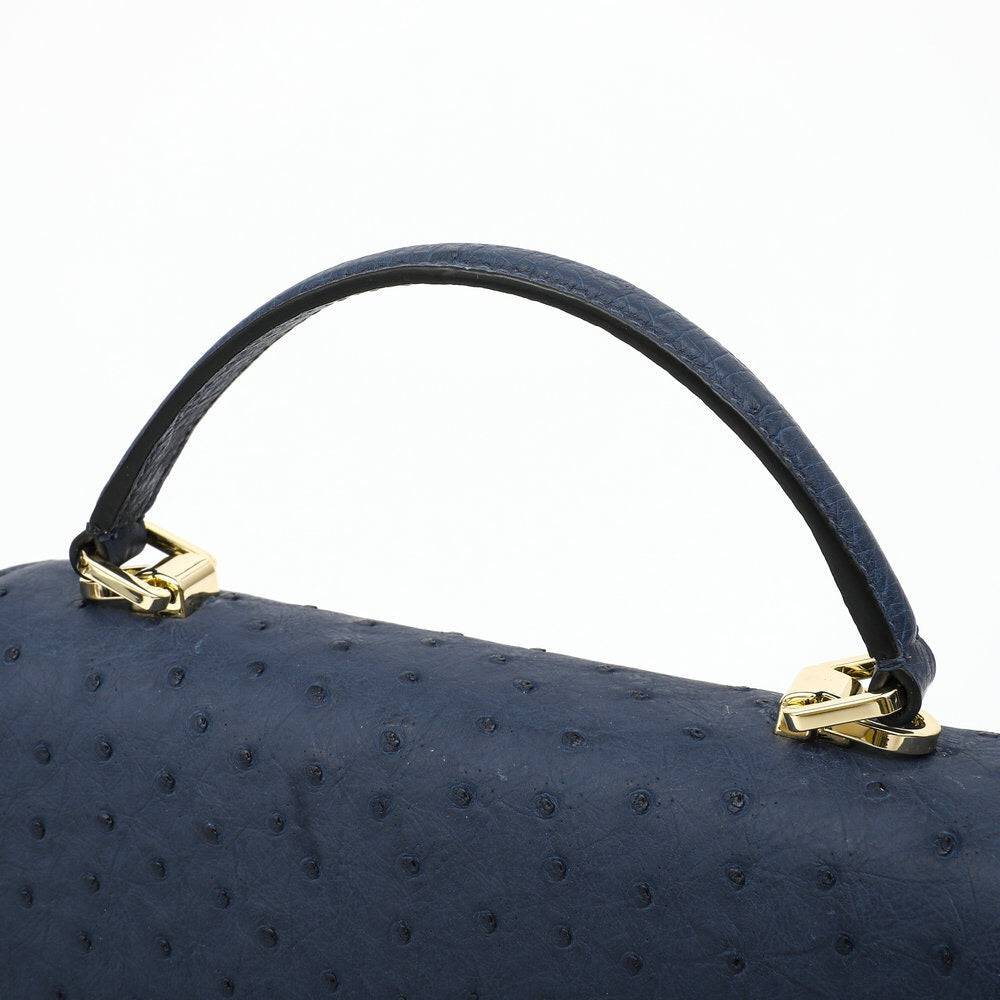 Womens Ostrich Leather Mini Flap Chain Bag Top Handle Cross Body Handbag